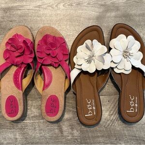Set of 2 b.o.c. Pink and White Sandals with Floral Accents size 9 EUC